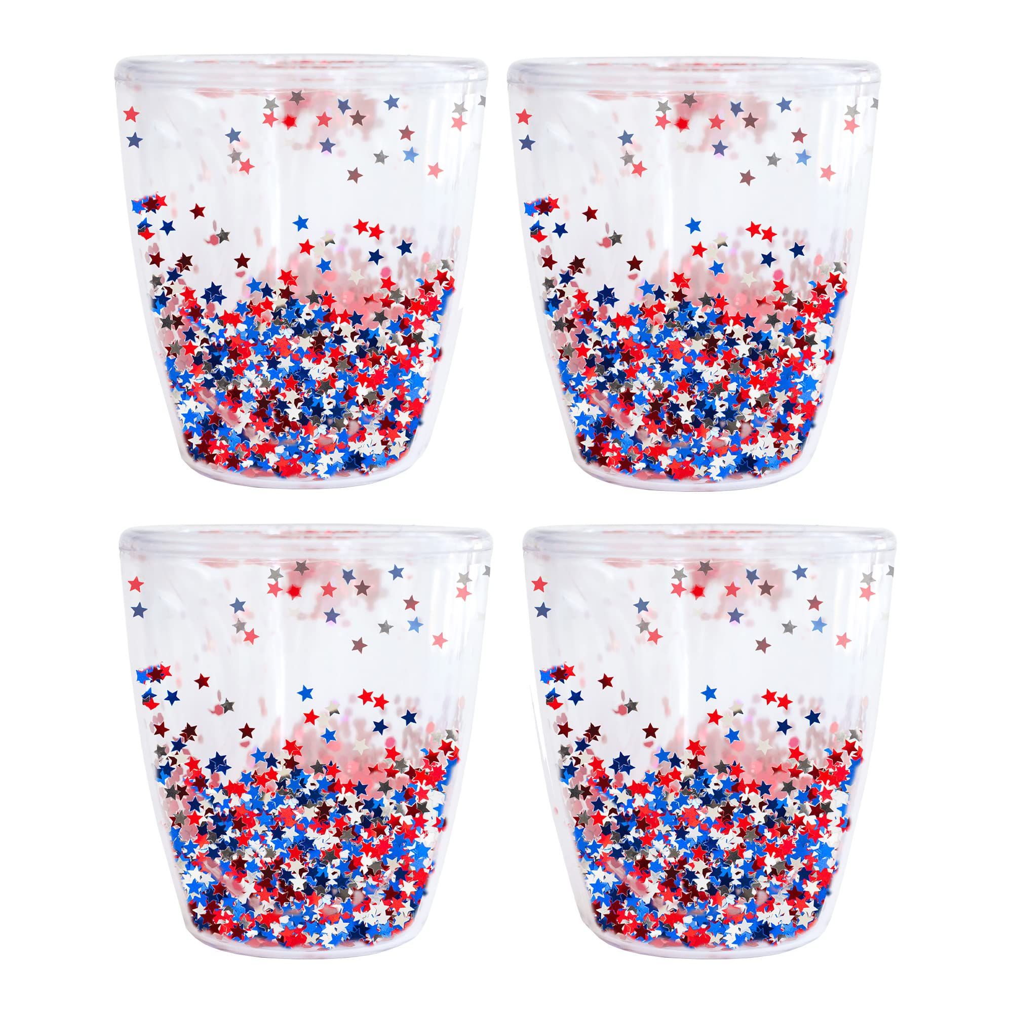 Mary Square Red White Blue Patriotic Star Confetti 14 ounce Acrylic Stemless Wine Tumbler Set of ... | Amazon (US)