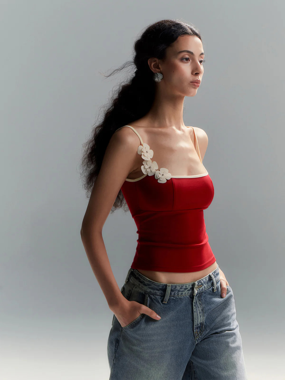 Floral Contrast Trim Bodycon Cami Top | Commense