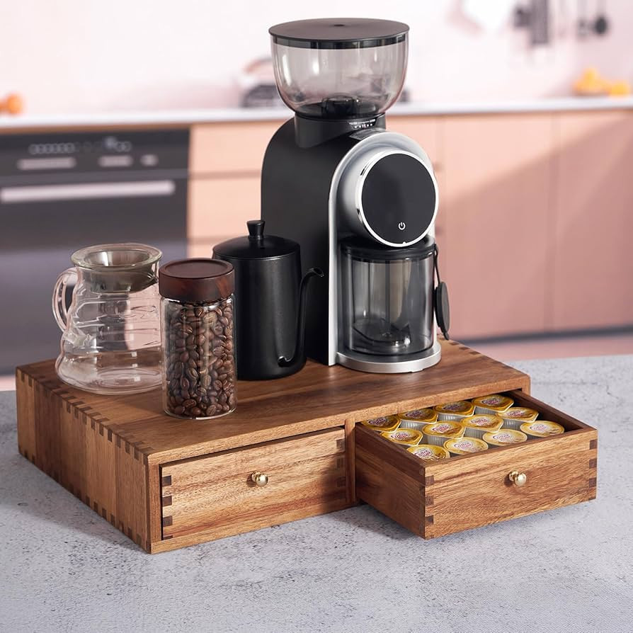SARUFO Acacia Wood K Cup Organizer Drawer, Coffee Pod and Tea Storage Box with Non-Slip Pad, 30 P... | Amazon (US)