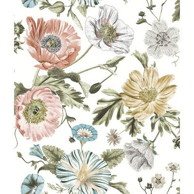 RoomMates Vintage Poppy Peel & Stick Wallpaper: Removable Botanical Floral, Self-Adhesive, 30.75 Sq Ft Coverage | Target