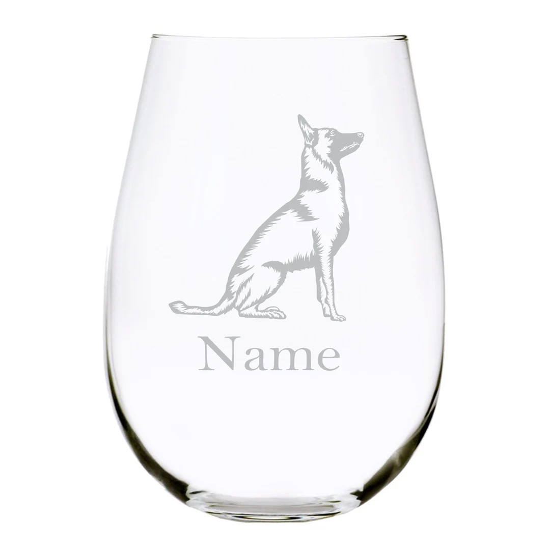 Malinois Dog With Name 17 Oz. Stemless Wine Glass - Etsy | Etsy (US)