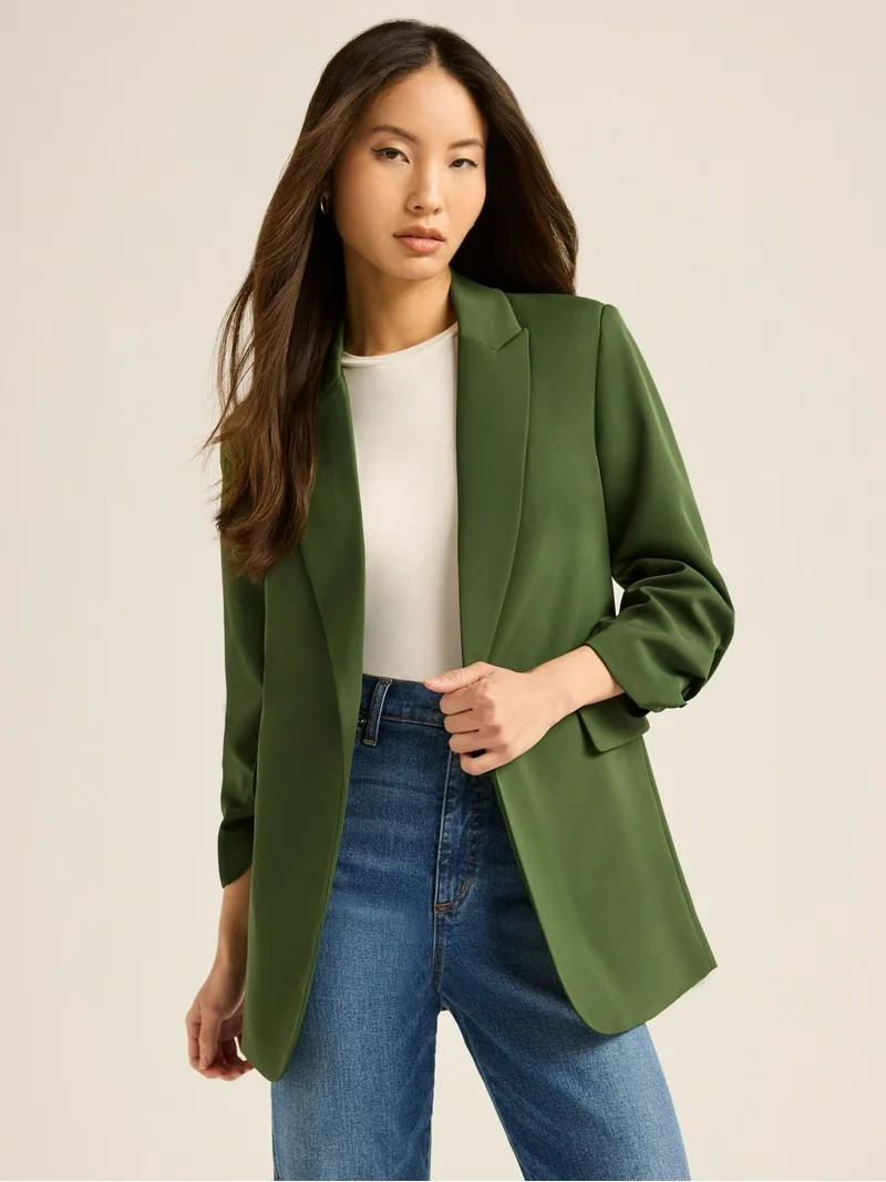 Scoop Women's Ultimate Crepe Scrunch Sleeve Blazer, Sizes XS-XXL | Walmart (US)