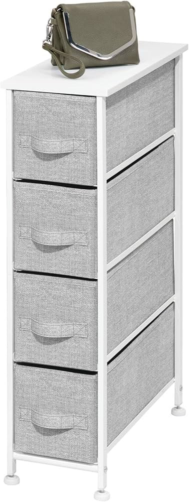 mDesign Narrow Dresser Storage Tower Stand with 4 Removable Fabric Drawers - Steel Frame, Wood To... | Amazon (US)