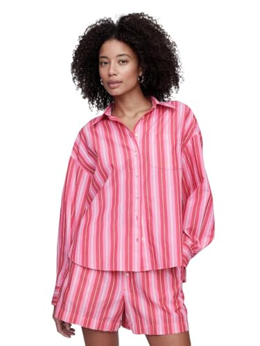 GAP Womens Poplin Big Shirt Pink Stripe XXL | Amazon (US)