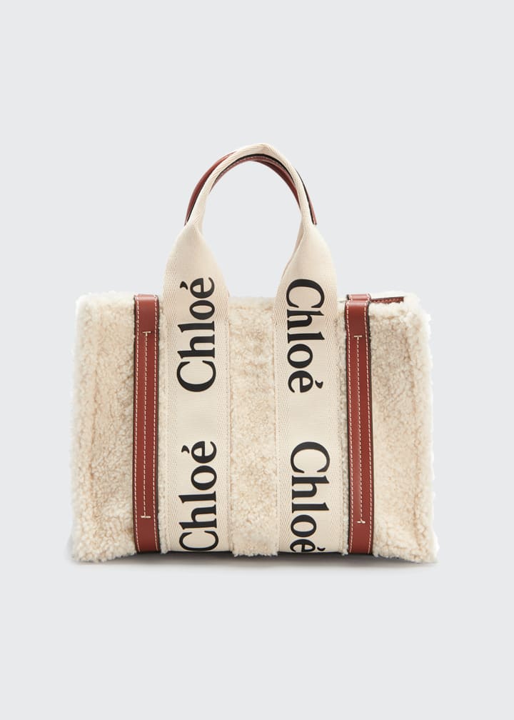 Chloe Woody Small Shearling & Calfskin Tote Crossbody Bag | Bergdorf Goodman