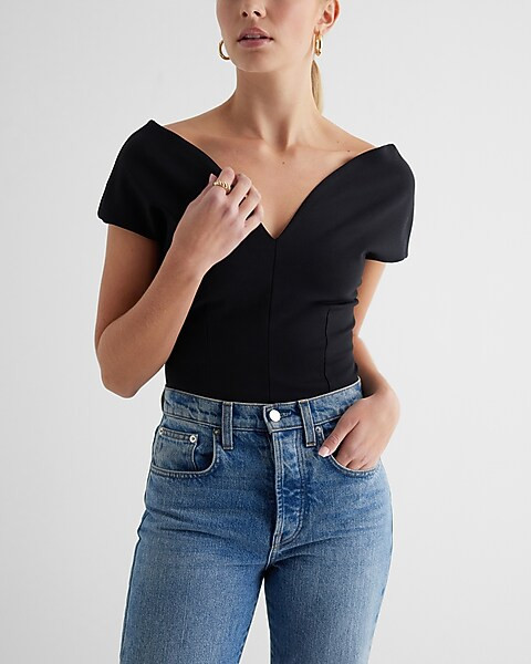 Fitted Ponte Sweetheart Neckline Off The Shoulder Bodysuit | Express
