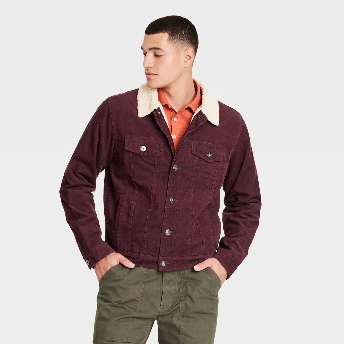 Men's Faux Shearling Lined Denim Trucker Jacket - Goodfellow & Co™ Grape Purple | Target