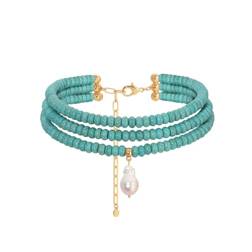 Ettika Marina Layers Turquoise Necklace. Choker Necklaces For Women. Turquoise Jewelry. Pearl Pendant Necklace in 18K Gold Plated | Amazon (US)
