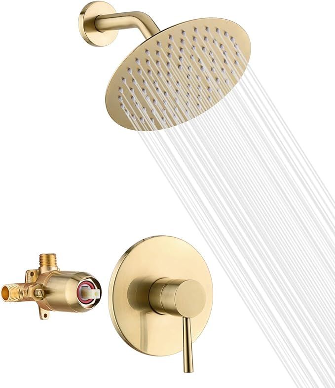 sumerain Shower Faucet Set Brushed Gold, Anti-scald Pressure Balance Valve, 8 Inches Extra-thin R... | Amazon (US)