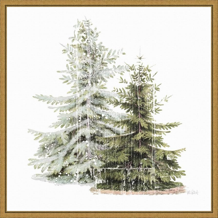Amanti Art Framed Canvas Wall Art Print (22x22) Vintage Wooded Holiday Trees in Snow by Katie Per... | Amazon (US)