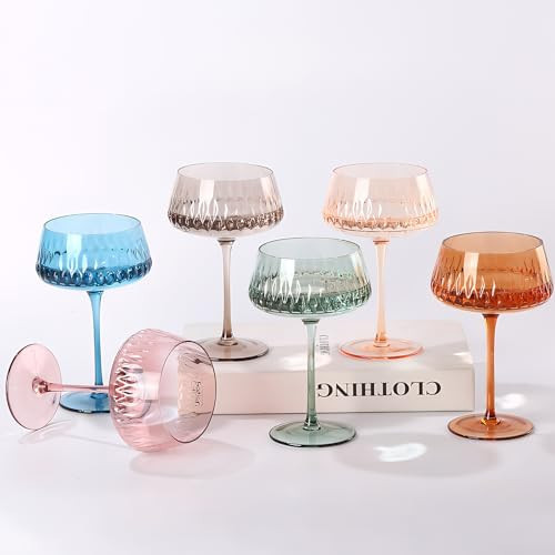 SIPBYSOP Colored Coupe Glasses Set of 6,14 oz Colored Martini Glasses Cocktail Glasses,Christmas Coupe Martini Cocktail Glasses | Amazon (US)