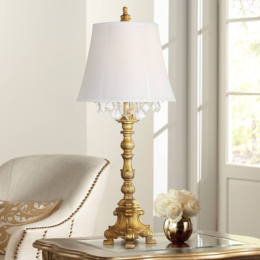 Barnes and Ivy Duval Traditional French Style Table Lamp 34" Tall Bright Gold Candlestick Crystal... | Amazon (US)