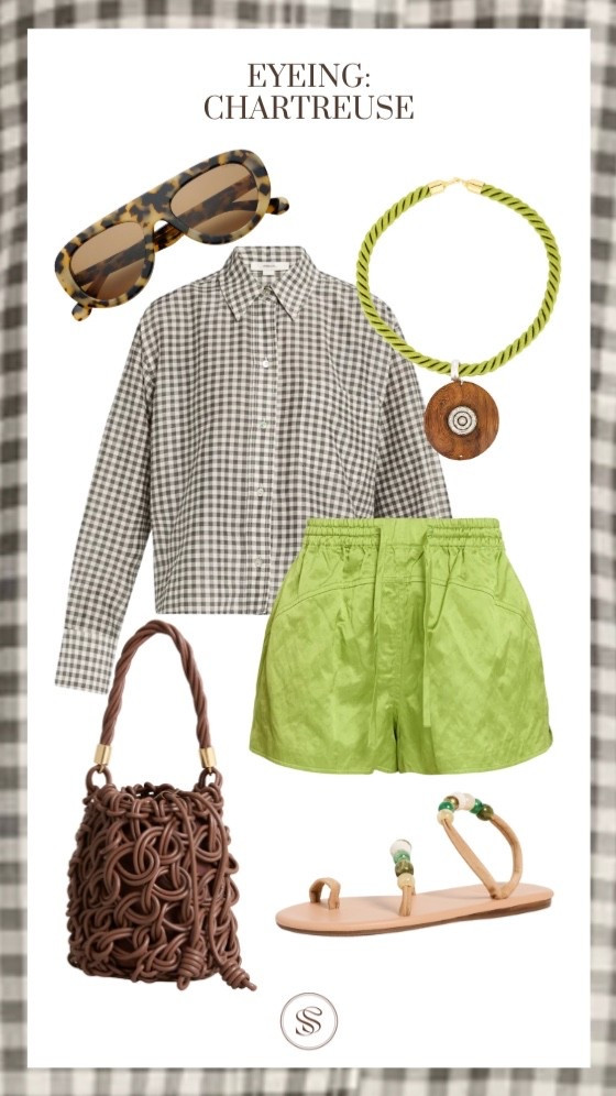 Chartreuse 
Shorts
Gingham 
Sandals