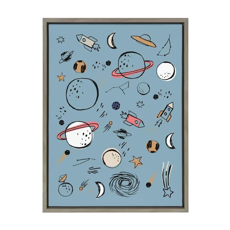 Kate and Laurel Sylvie Sketched Space Stars Moon Framed Canvas Wall Art by The Creative Bunch Stu... | Walmart (US)