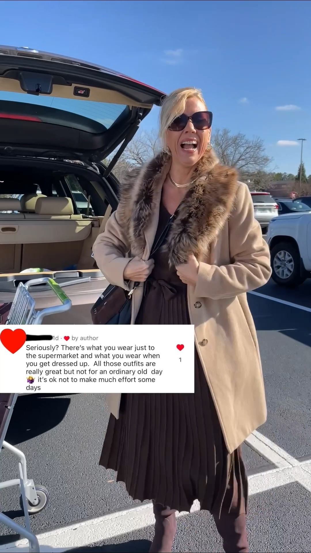 Everyday I get comments like this. ⬆️ People think you can’t dress like me at the grocery store. You can wear whatever you like! I like to dress up- even if I only go to the grocery store. Honestly, it doesn’t take that much effort for me! I enjoy it and it makes me feel good. For me this is casual chic! Try it- maybe it makes you feel good too! 
