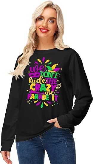 AOBUTE Women Mardi Gras Long Sleeve Sweatshirt Casual Cute Shirts | Amazon (US)