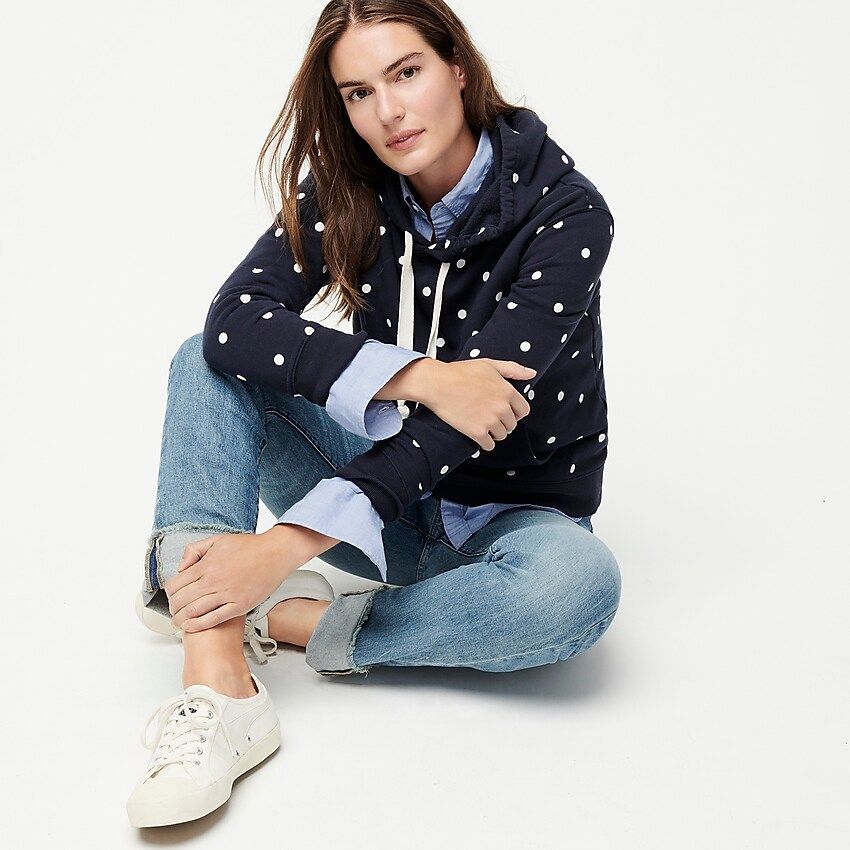 Fleece pullover hoodie in polka dot | J.Crew US