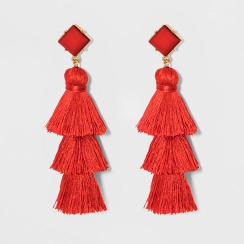 SUGARFIX by BaubleBar Crystal Studs Tassel Drop Earrings - Red | Target