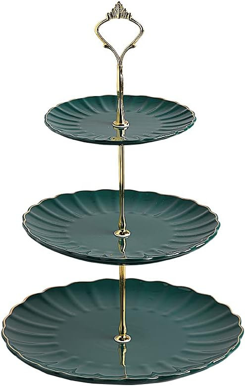 Sweejar 3 Tier Ceramic Cake Stand Wedding, Dessert Cupcake Stand for Tea Party Serving Platter (Jade) | Amazon (US)
