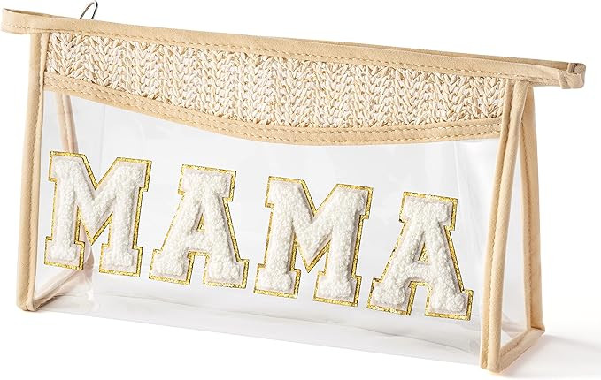 Boho Patch Makeup Bag For Mother Clear Toiletry Bag Varsity Letter Travel Cosmetic Bag beige Tran... | Amazon (US)