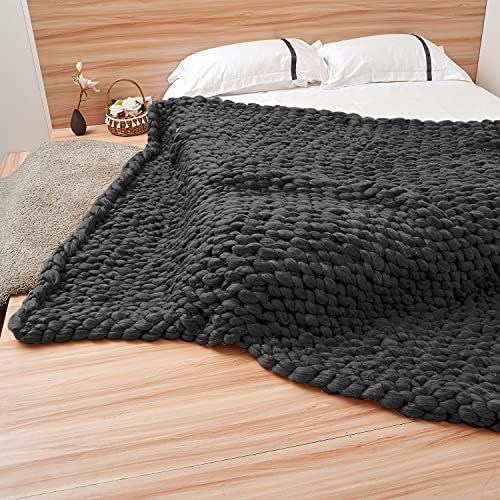 Comtest Chunky Knit Blanket Handmade Soft and Heavy Home Decoration Giant Yarn Blankets,Dark Gray 40 | Amazon (US)