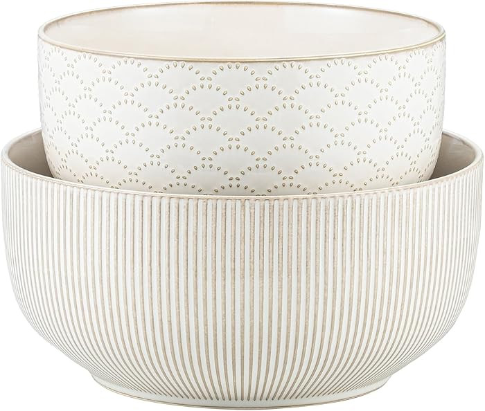 Mikiegy Ceramic Mixing Bowls Set of 2, Nesting Ceramic Embossment Stoneware Mixing Bowls for Cook... | Amazon (US)