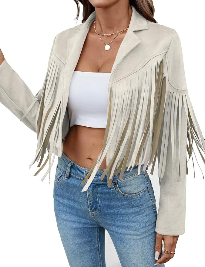 Women's Faux Suede Leather Tassel Jackets With Lining Cropped Fringe Coats For Women 2025 Fall Fa... | Amazon (US)