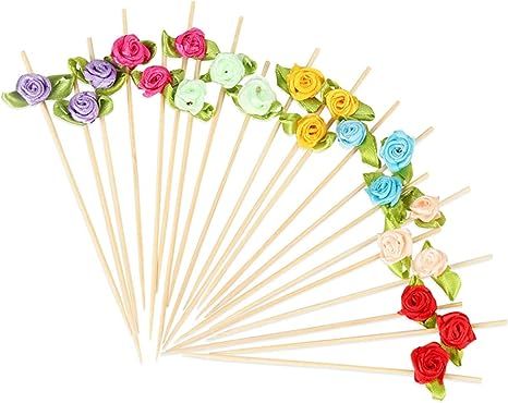 Minisland Multicolor Rose Flower Fancy Toothpicks for Appetizers 4.7 Inch Long Bamboo Cocktail Pi... | Amazon (US)