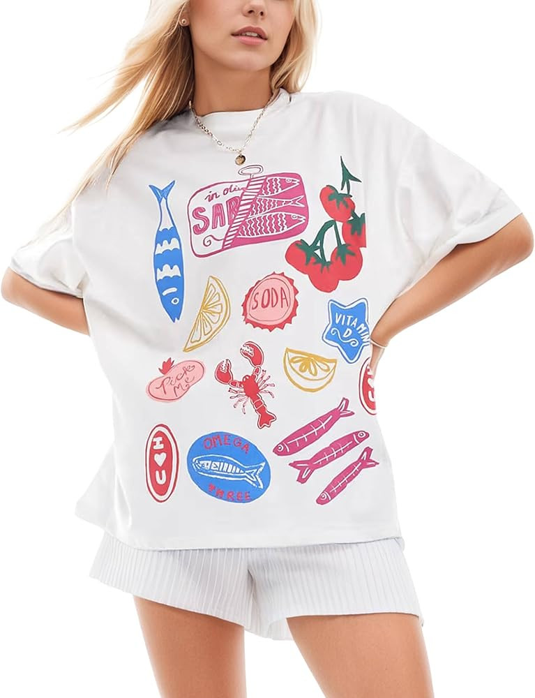 Women's Cottton Oversized Harvest Vintage Floral Graphic Tees Y2K Tops Summer Casual Streetwear T... | Amazon (US)