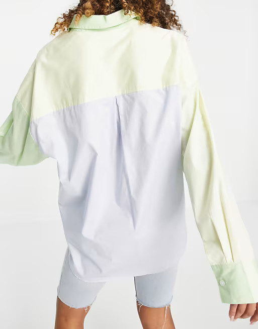ASOS DESIGN oversized shirt in green colour block | ASOS (Global)