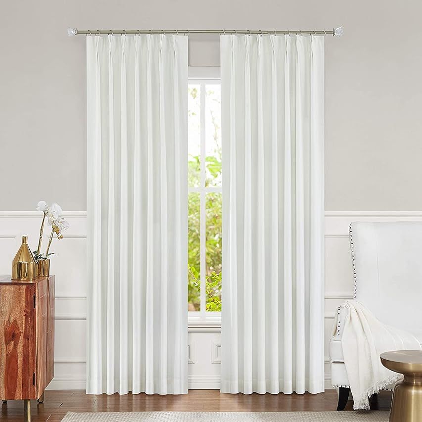 TWOPAGES 72 W x 102 L inch Pinch Pleat Darkening Drapes Faux Linen Curtains Drapery Panel for Living | Amazon (US)