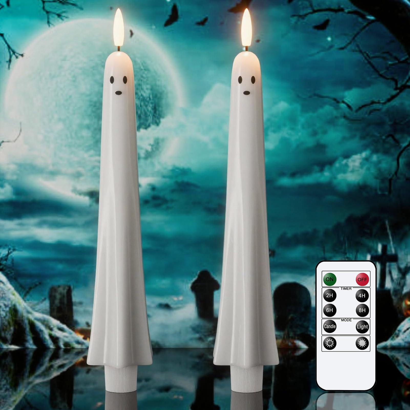 Eldnacele Flameless Flickering Ghost Taper Candles with Remote and Timer, Battery Operated Real W... | Amazon (US)