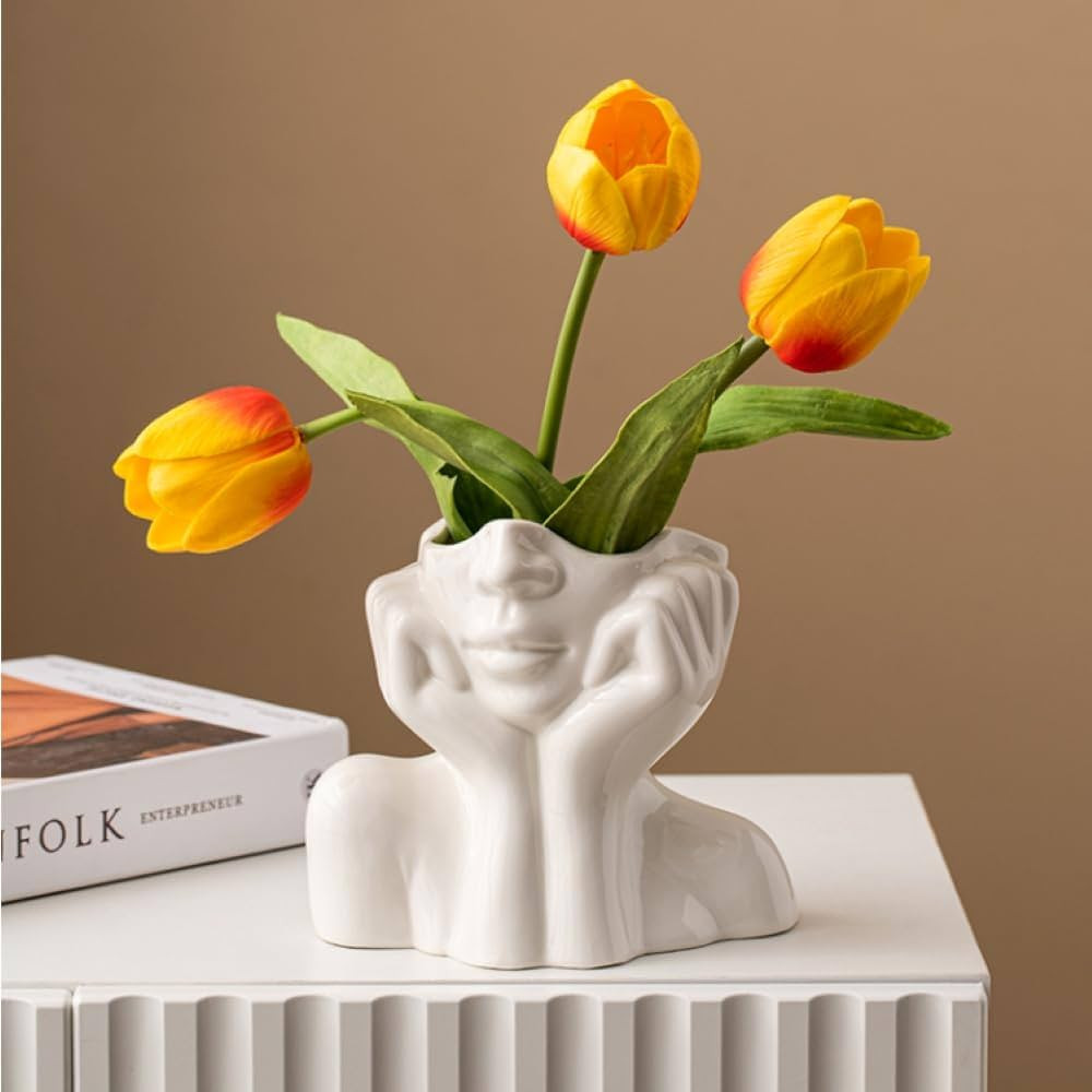 Amazon.com: Ceramic Face Vase Modern Female Face Vase Boho Nordic Style Flower Vases for Home Dec... | Amazon (US)
