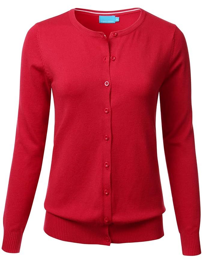 FLORIA Women's Button Down Crew Neck Long Sleeve Soft Knit Cardigan Sweater (S-3X) | Amazon (US)
