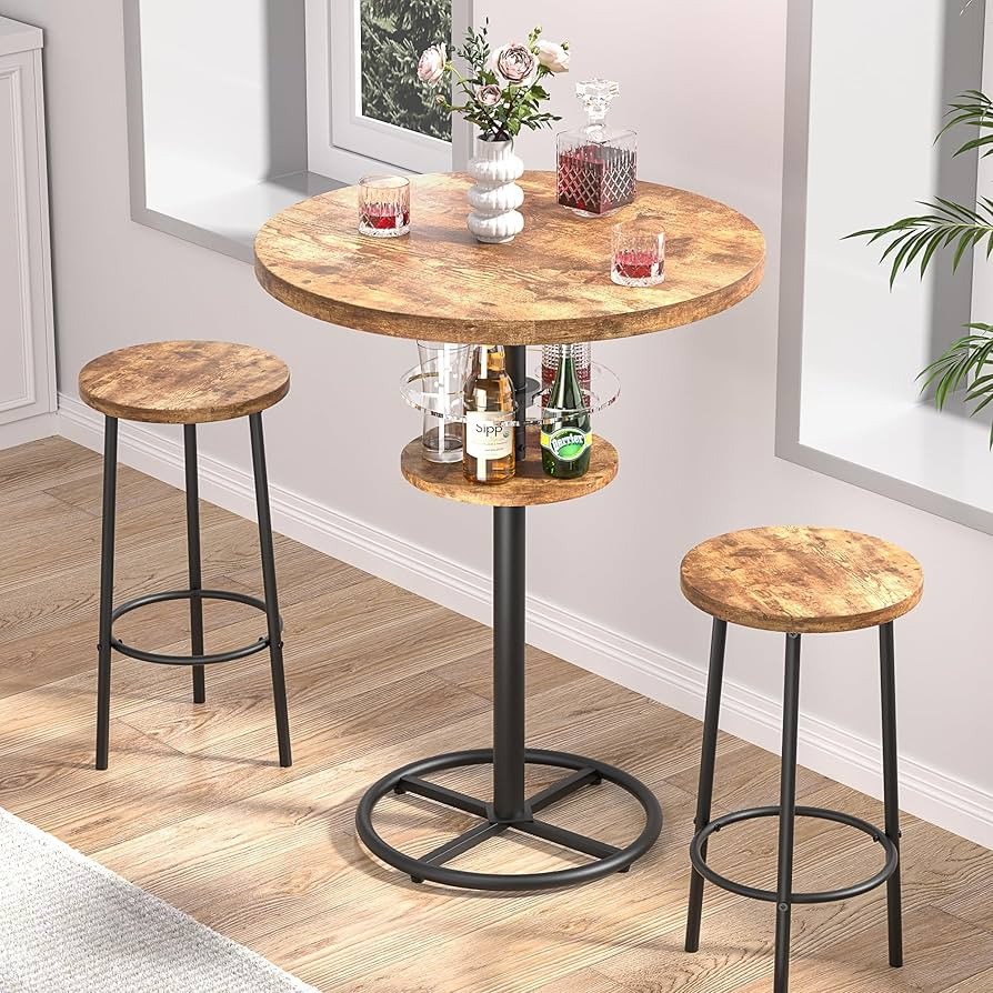 VECELO 3 Piece Bar Table and Chairs, Counter Height Bistro Pub Sets with 2 Barstools for Breakfas... | Amazon (US)
