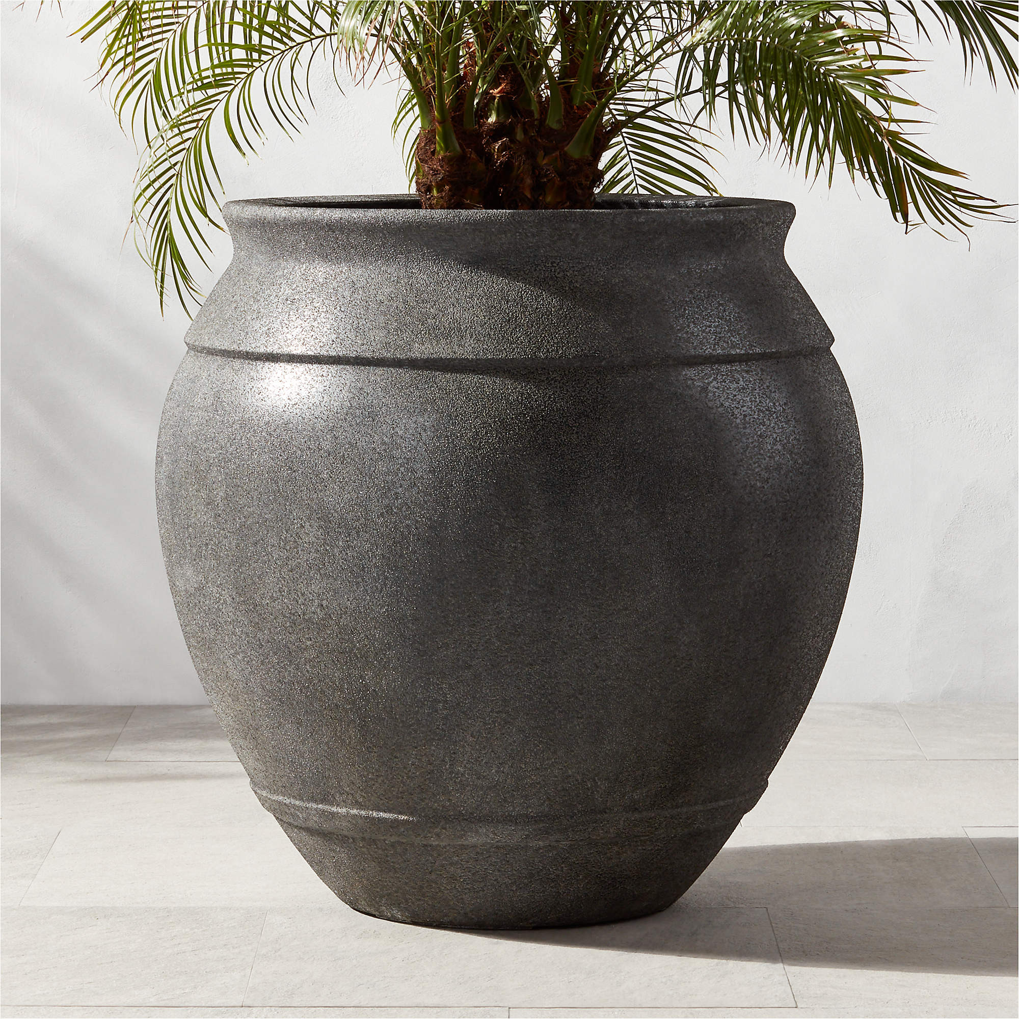 Belly Round Dark Grey Resin Indoor/Outdoor XL Planter 33.5"H + Reviews | CB2 | CB2