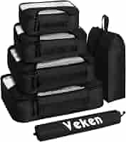 Veken 6 Set Packing Cubes, Travel Luggage Organizers with Laundry Bag Shoe Bag (White Mable) | Amazon (US)