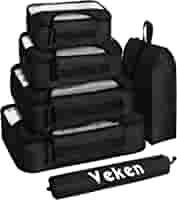 Veken 6 Set Packing Cubes, Travel Luggage Organizers with Laundry Bag Shoe Bag (White Mable) | Amazon (US)
