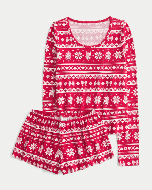Women's Always Cozy Long-Sleeve Scoop Top & Shorts Set | Women's New Arrivals | HollisterCo.com | Hollister (US)