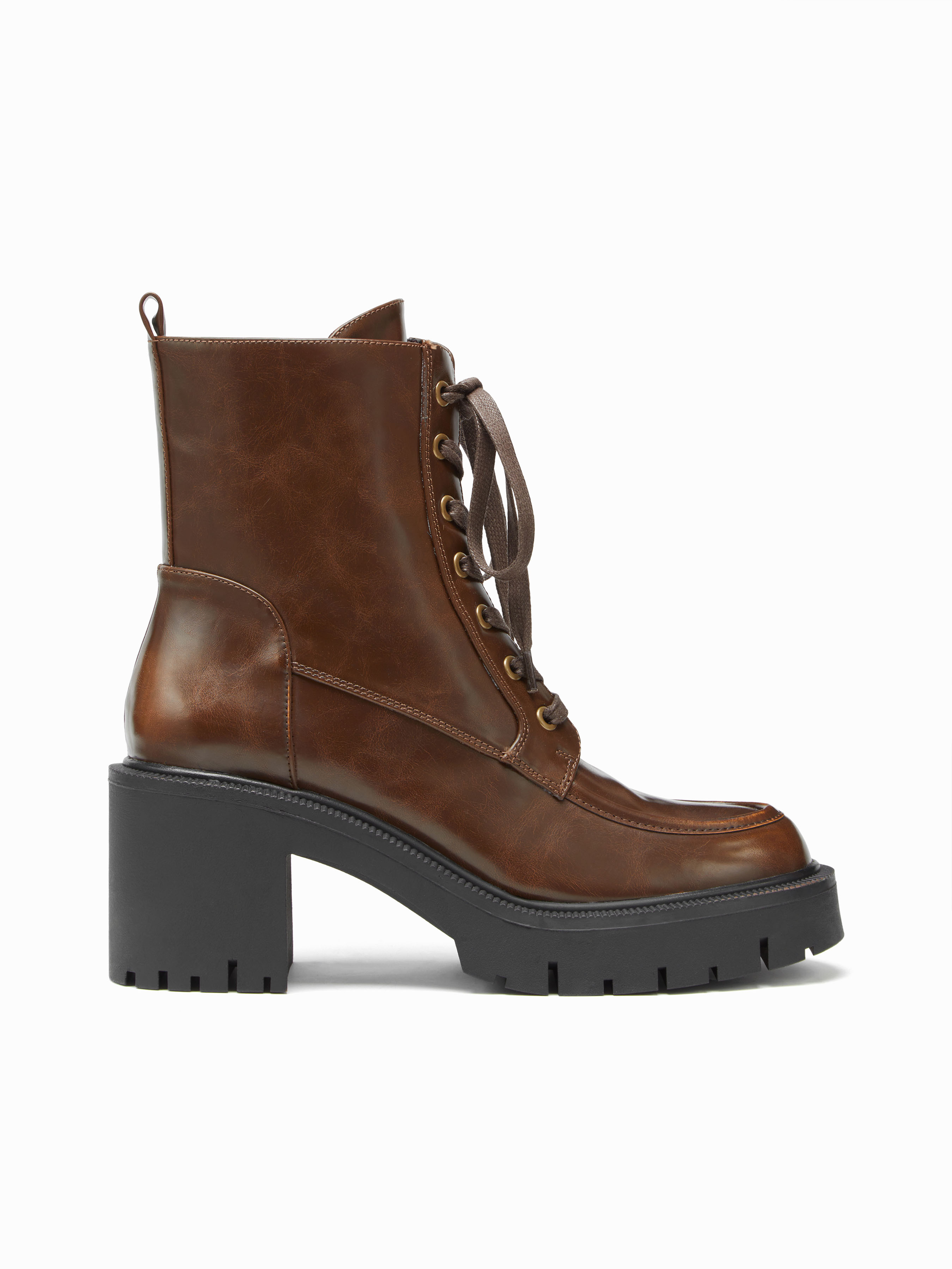 LACE-UP CHUNKY HEELED ANKLE BOOTS For School Daily Casual Date Music Festival/Live House | Cider
