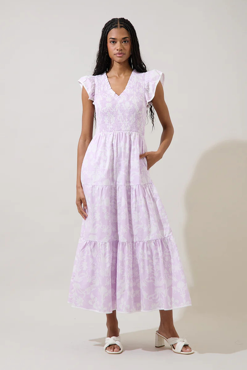 Sunfire Tiered Midi Dress Emme Floral | Sugarlips