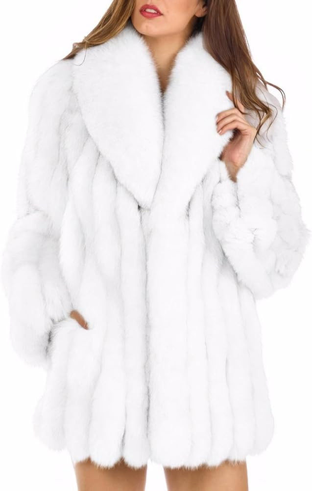 Womens Fuax Fur Coat Winter Warm Fluffy Faux Fur Parka Jacket Thick Plus Size Outerwear Overcoat | Amazon (US)