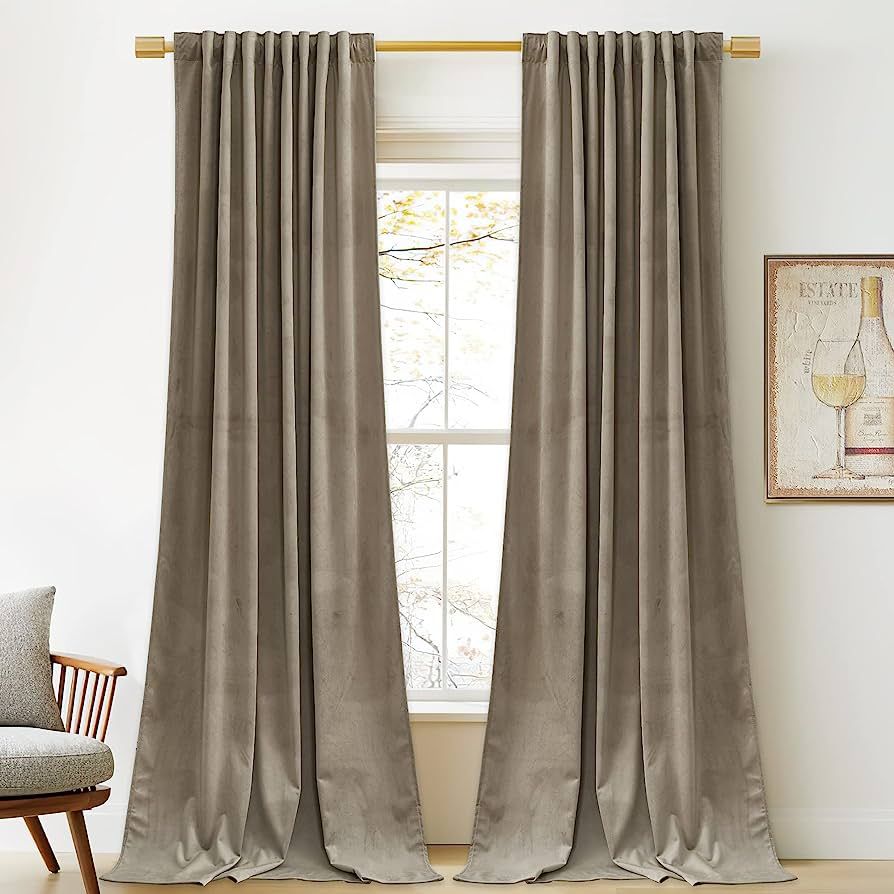 StangH Luxury Camel Beige Velvet Curtains 96 inches Long - Super Soft Velvet Drapes Heat & Light ... | Amazon (US)