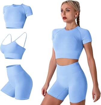 Women's Yoga Outfit Seamless Workout Set High Waist Exercise Shorts Pants with Sport Bra 3PCS Tra... | Amazon (US)
