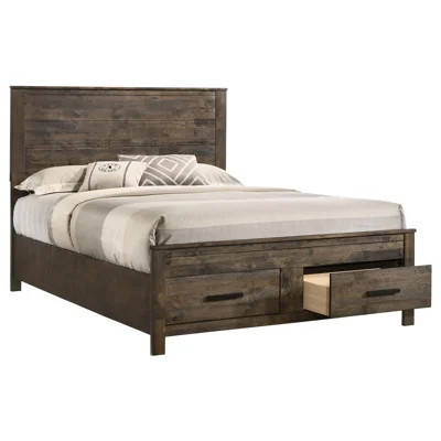 Queen Storage Bed In Rustic Style With Solid Wood Frame And Drawer Handles Elegant Headboard | Wayfair North America