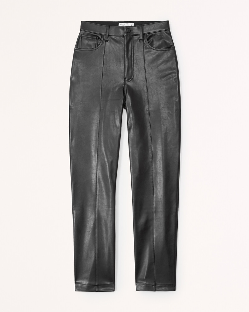 Abercrombie & Fitch Women's Curve Love Vegan Leather 90s Straight Pant in Black - Size 28 | Abercrombie & Fitch (US)
