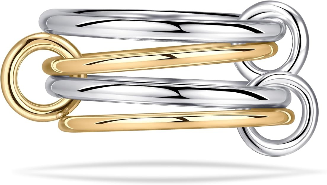 NOKMIT 14K Gold Plated 4 Interlocking Stackable Rings Set with CZ Cubic Zirconia Gold & Silver Mi... | Amazon (US)