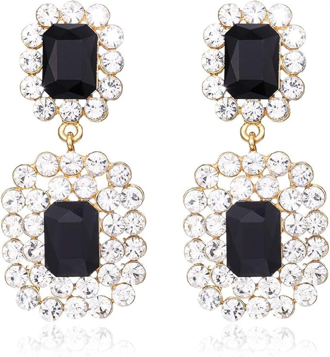 Crystal Teardrop Dangle Statement Earrings, Rhinestone Chandelier Fashion Earrings for Women KELM... | Amazon (US)