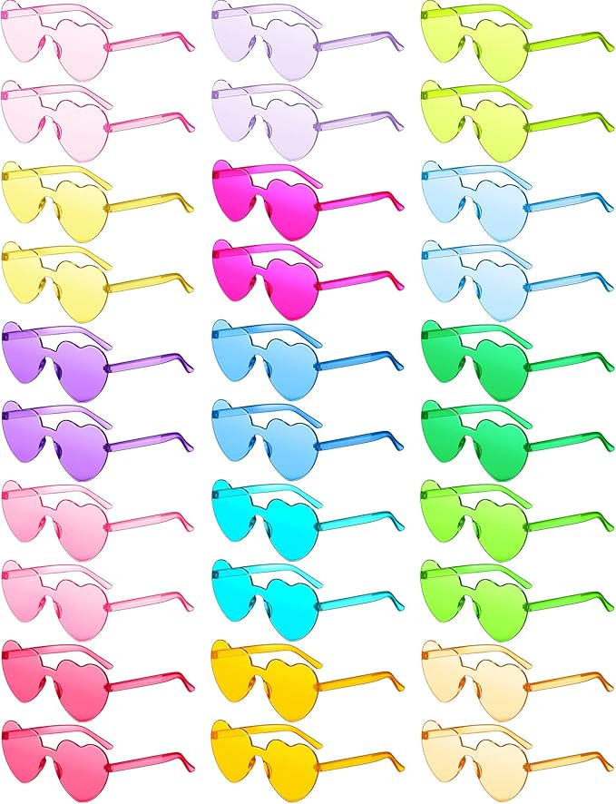 Colzzy 30 Pairs Sunglasses Heart Shaped Glasses Bulk for Women Colorful Bachelorette Party | Amazon (US)