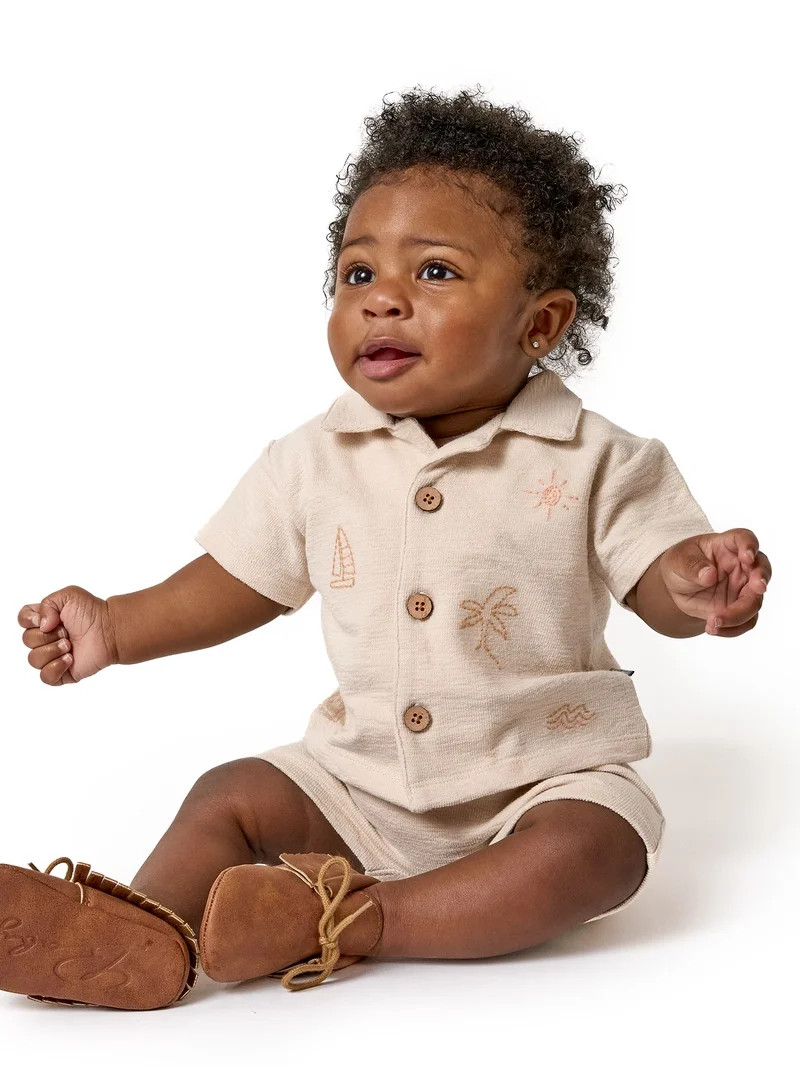 Modern Moments by Gerber Baby Boy Button Down Shirt and Short Set, 2-Piece, Sizes 0/3 Months - 24... | Walmart (US)